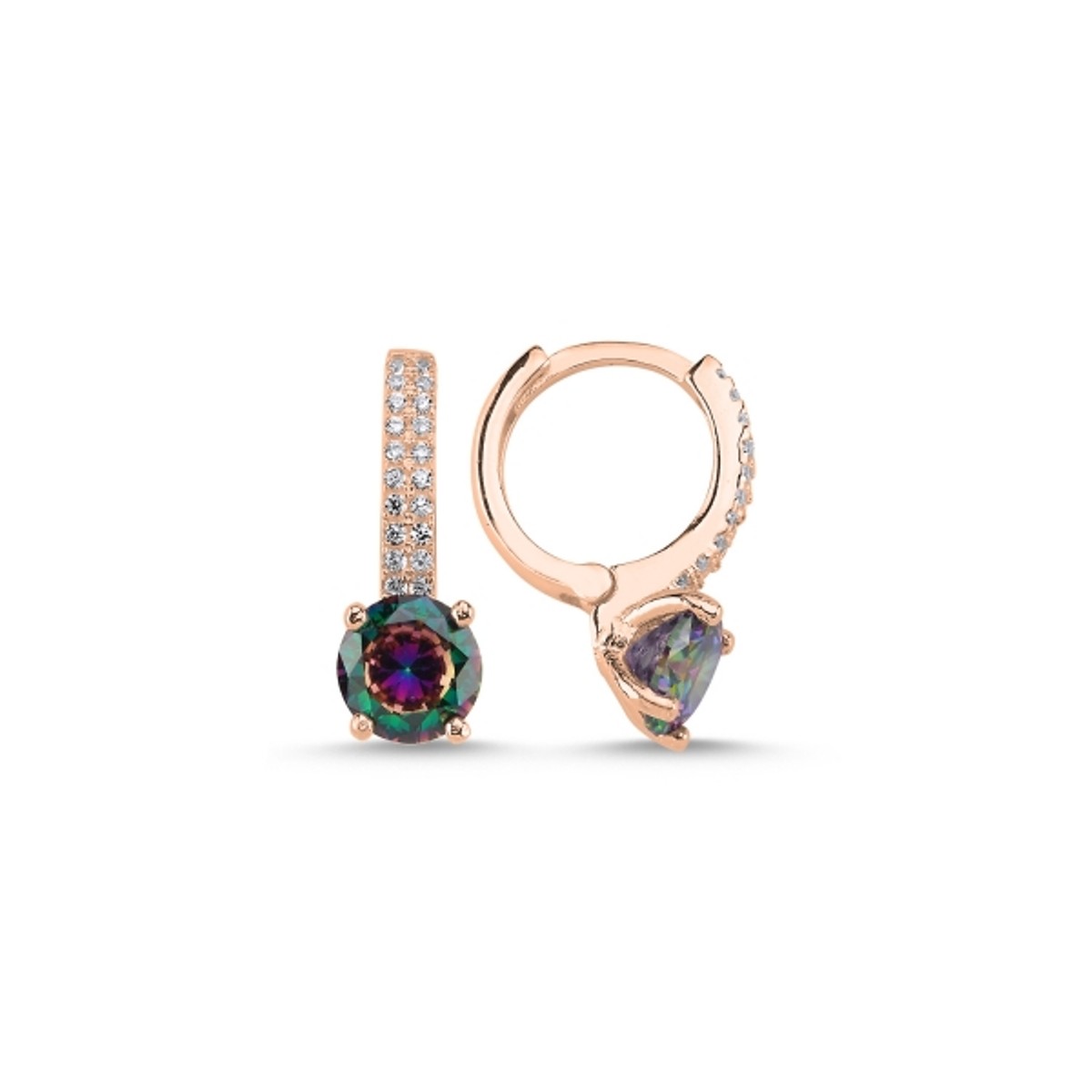 Scandinavian Silver Rose Gold Plated Mystic Topaz Hoops