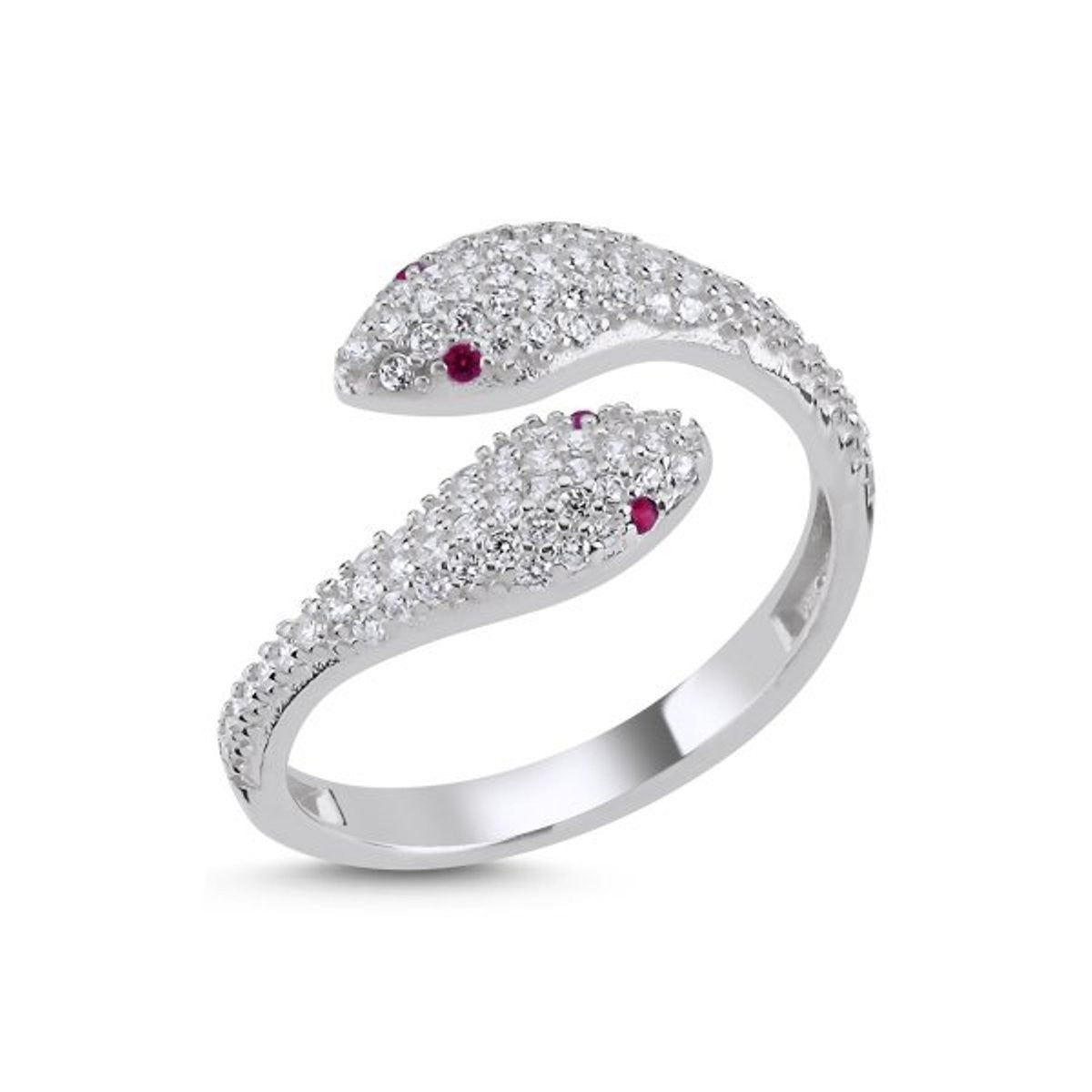 Silver Rhodium Plated CZ Snake Ring