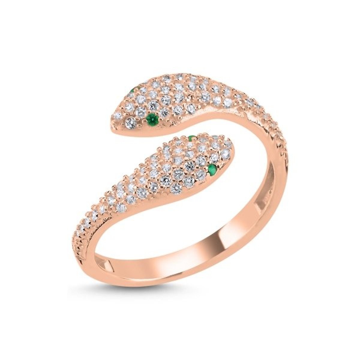 Sterling Silver Rose Gold Plated CZ Snake Ring