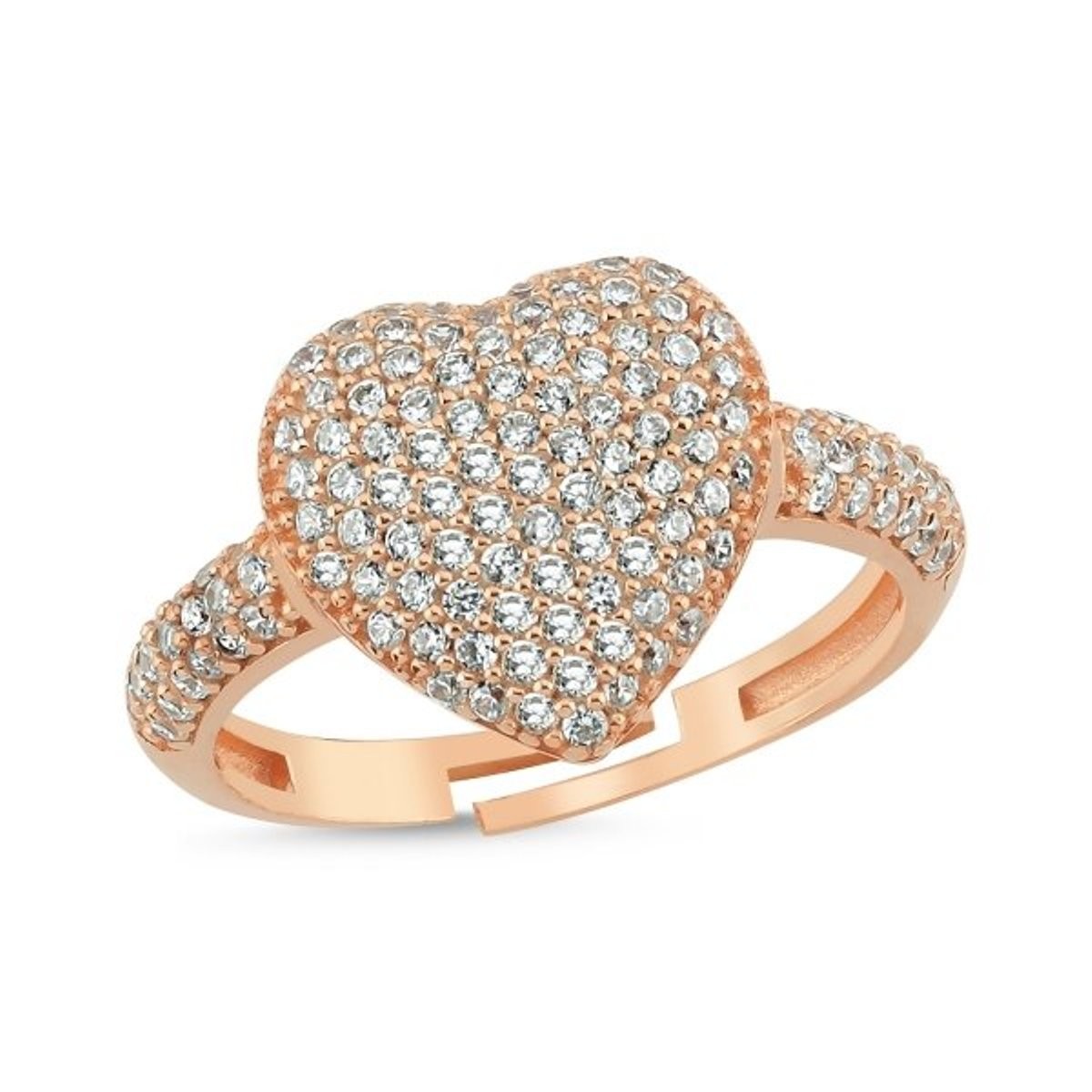 Sterling Silver Rose Gold Plated CZ Heart Ring