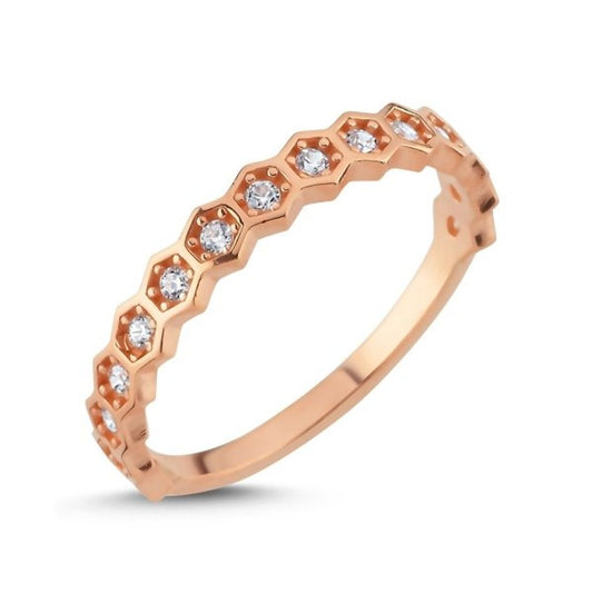 Sterling Silver Rose Gold Plated CZ Band Ring