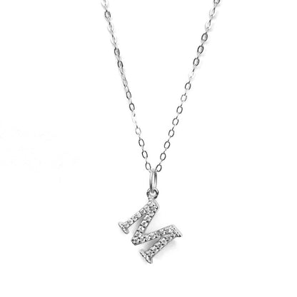 Sterling Silver Rhodium Plated CZ Letter Necklace