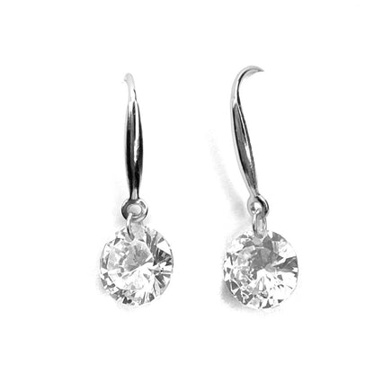 Sterling Silver Rhodium Plated CZ Drop Earrings