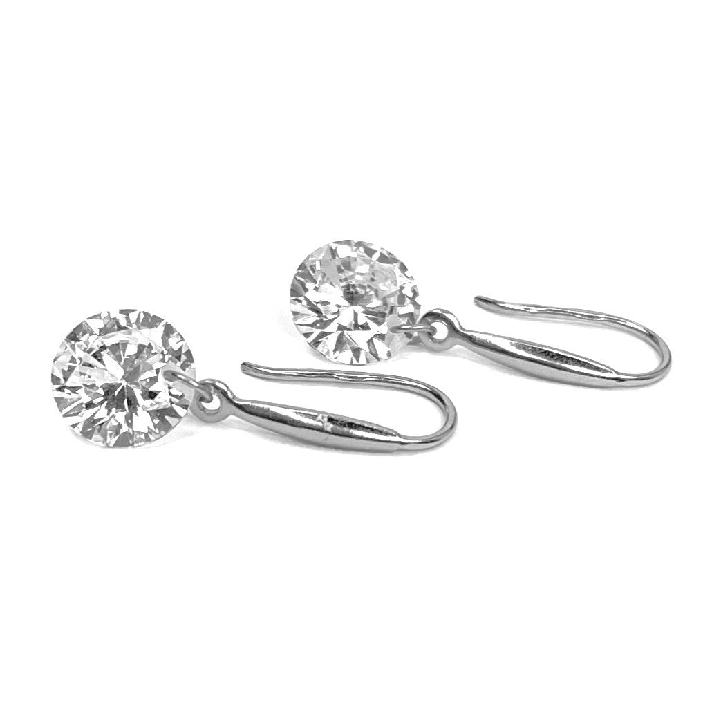 Sterling Silver Rhodium Plated CZ Drop Earrings