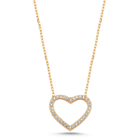 Sterling Silver Rose Gold Plated CZ Heart Necklace
