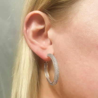 Sterling Silver Rhodium Plated CZ Hoops