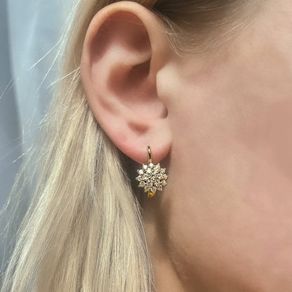 Prabangūs sidabro auskarai su žėrinčiais cirkoniais (angl. užsegimas)