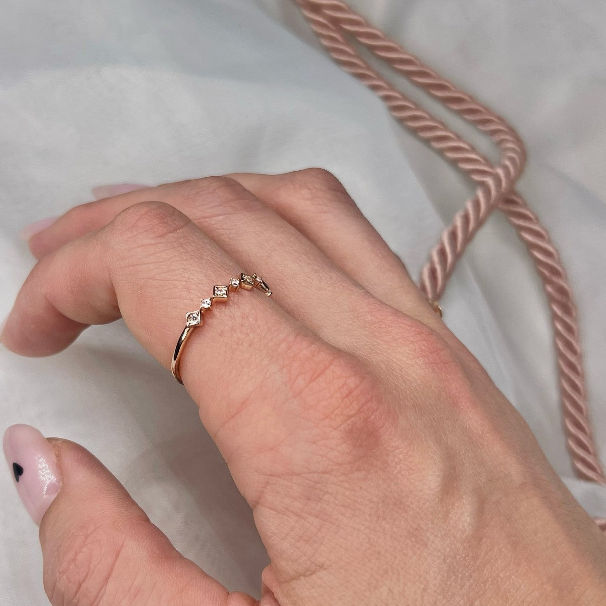 Sterling Silver Rose Gold Plated CZ Rhombus Ring