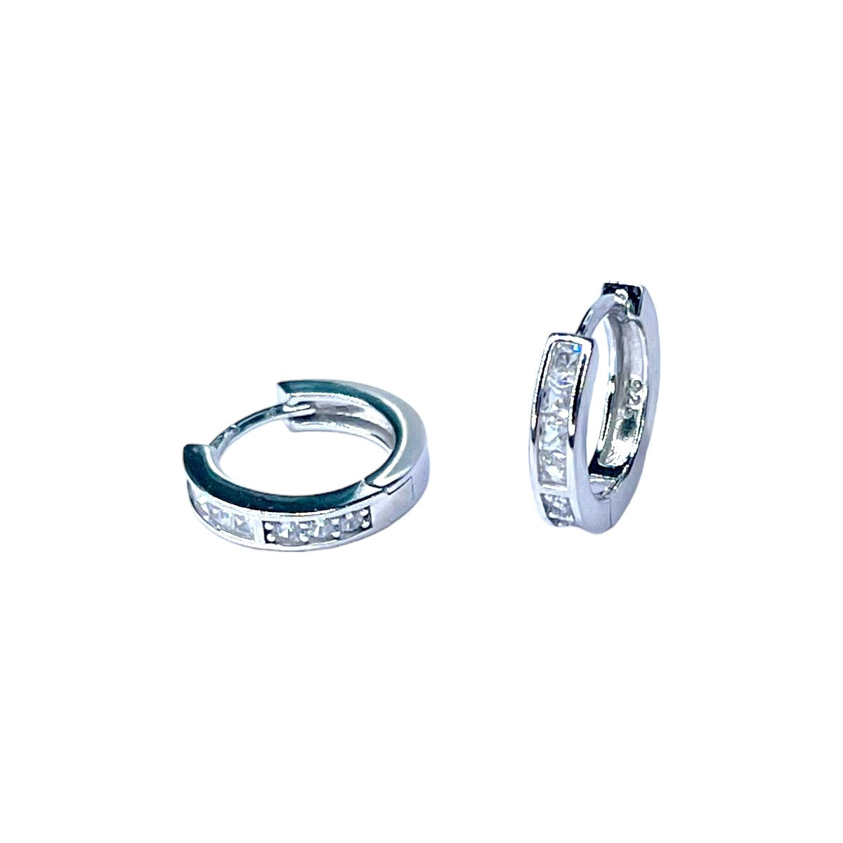 Sterling Silver Rhodium Plated 15 mm CZ Hoops