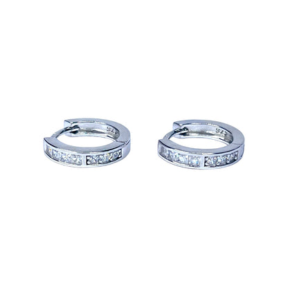 Sterling Silver Rhodium Plated 15 mm CZ Hoops