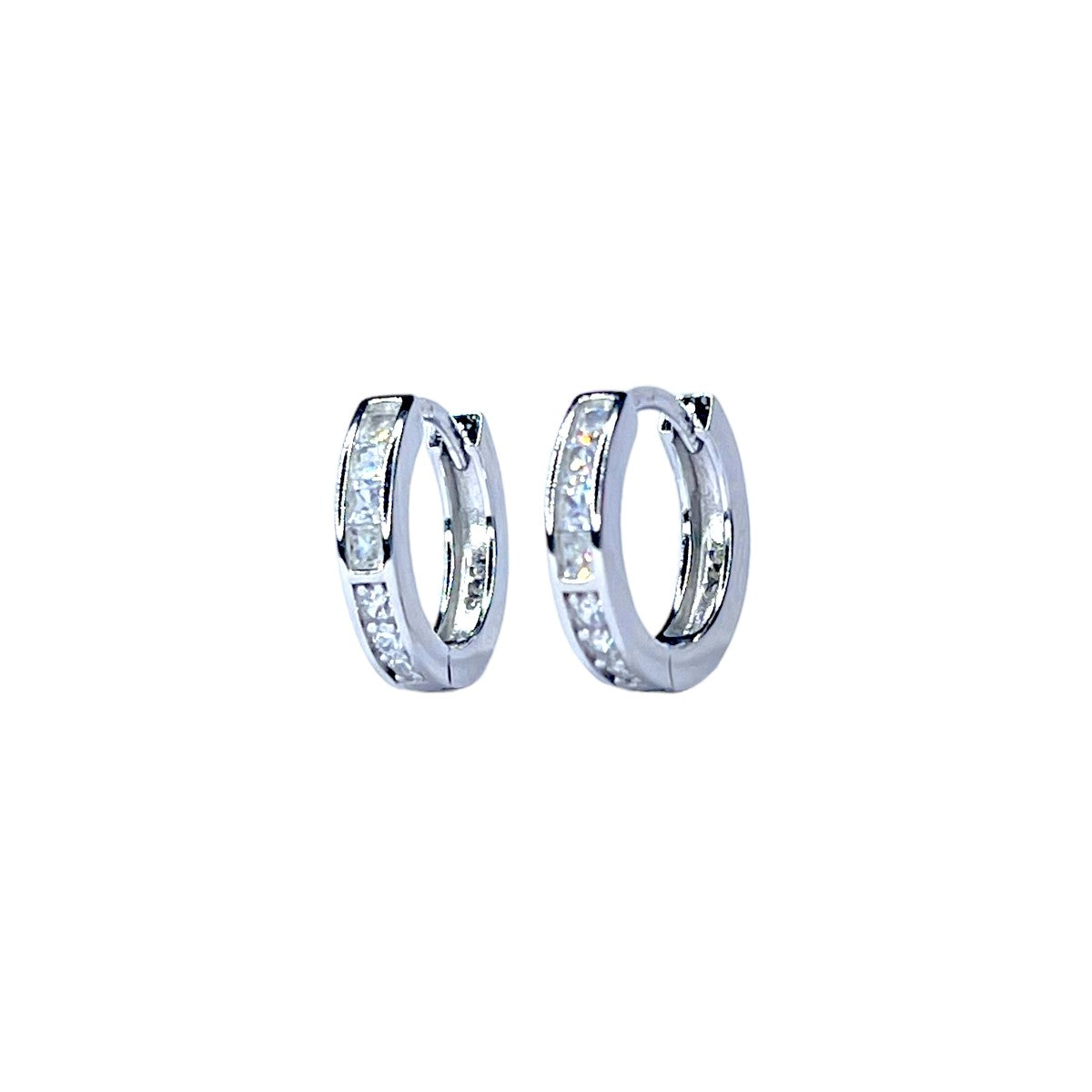 Sterling Silver Rhodium Plated 15 mm CZ Hoops