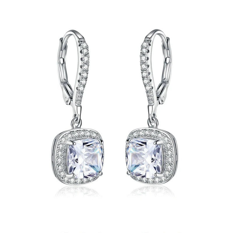 Sterling Silver Rhodium Plated CZ Drop Earrings