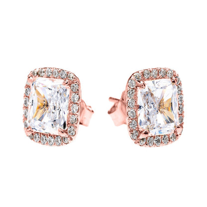 Sterling Silver Rose Gold Plated CZ Cluster Studs