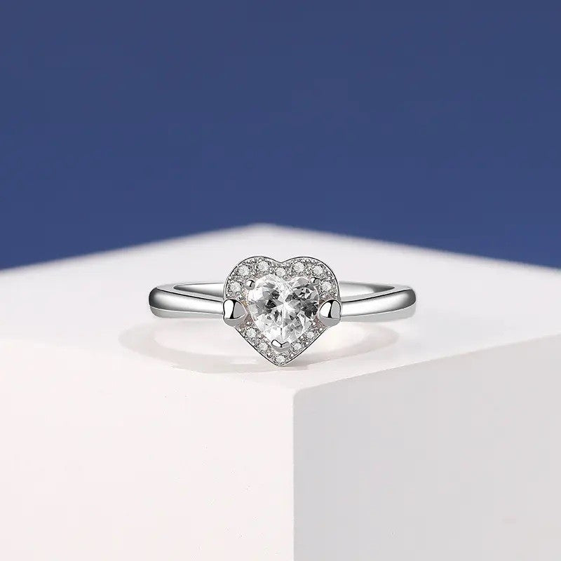 Sterling Silver Rhodium Plated CZ Heart Ring