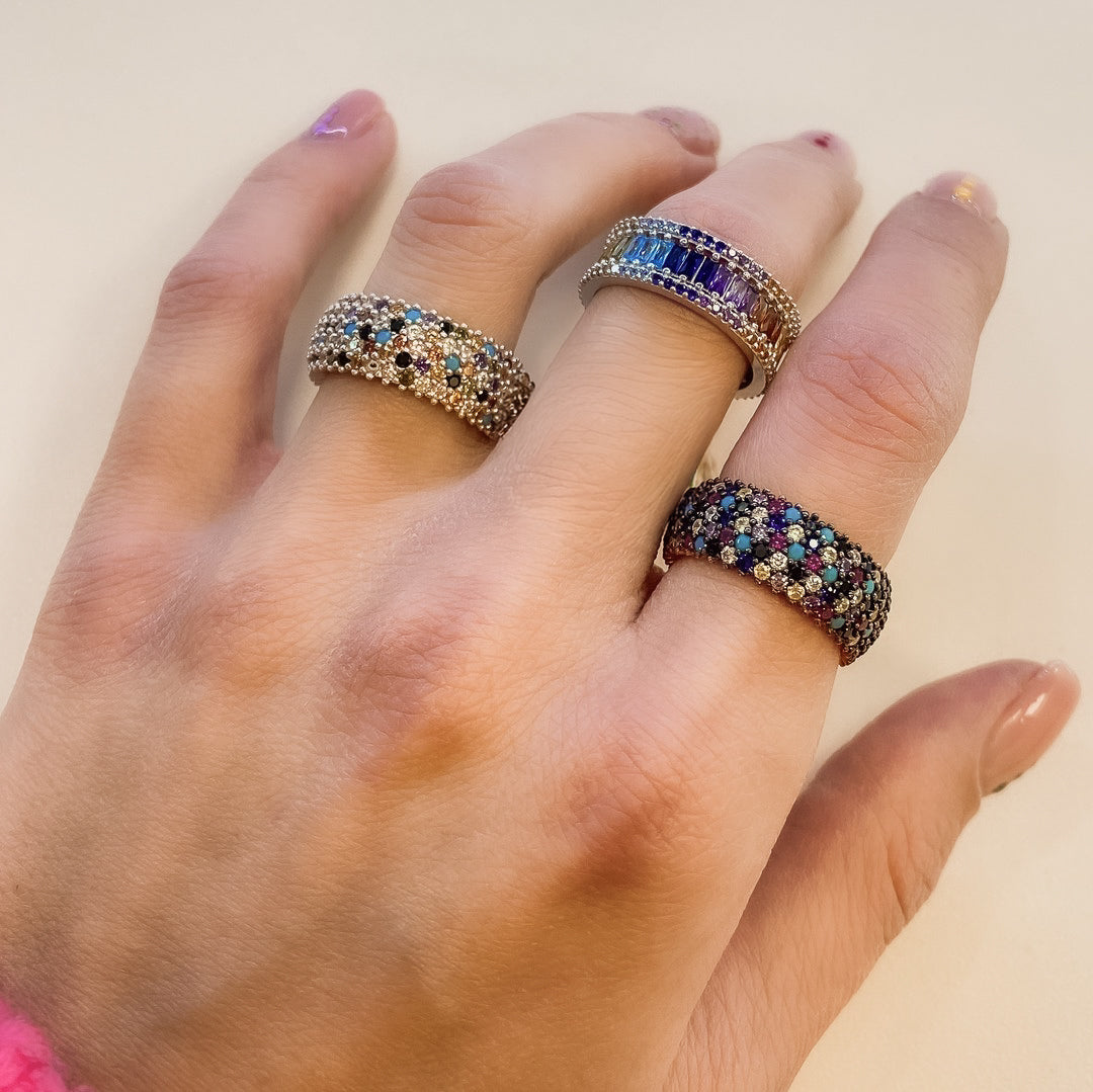 Sterling Silver Rhodium Plated Five Row CZ Band Ring