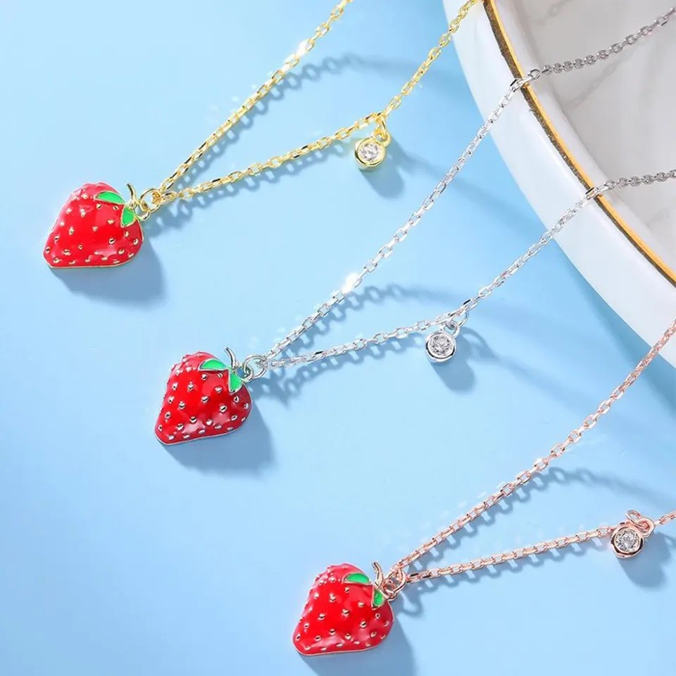 Sterling Silver Rose Gold Plated Strawberry Necklace