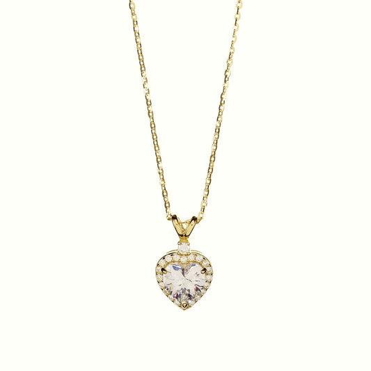 Sterling Silver Gold Plated CZ Heart Necklace