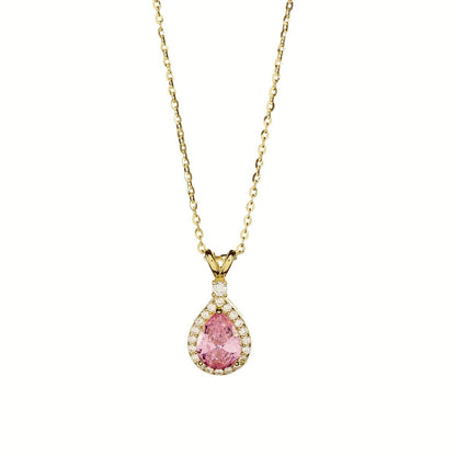 Sterling Silver Rhodium Plated CZ Teardrop Necklace