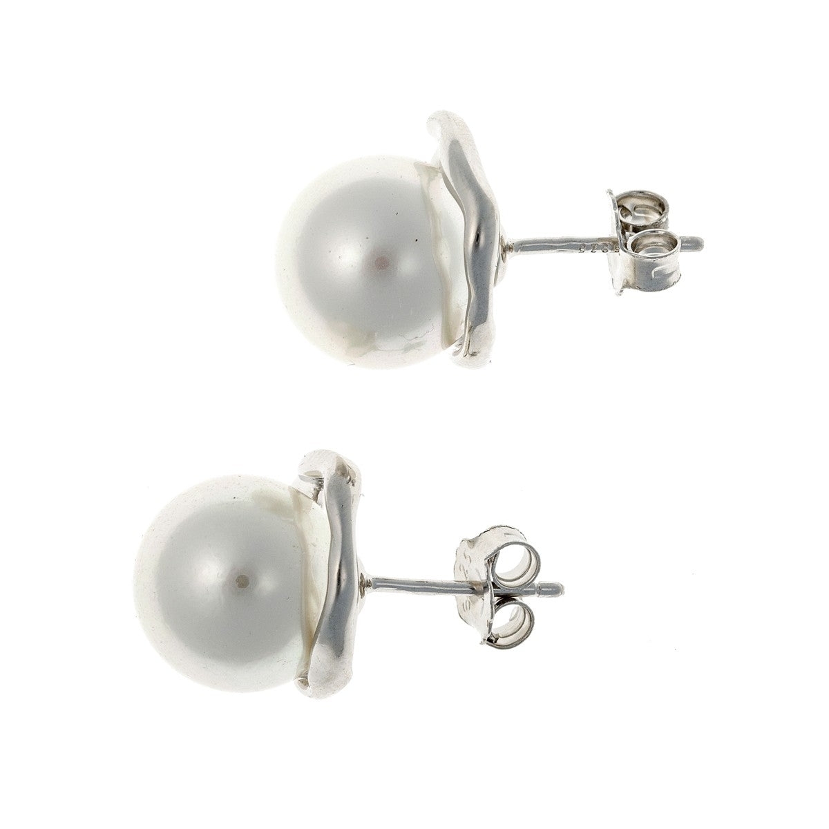 Sterling Silver Rhodium Plated Pearl Imitation Studs