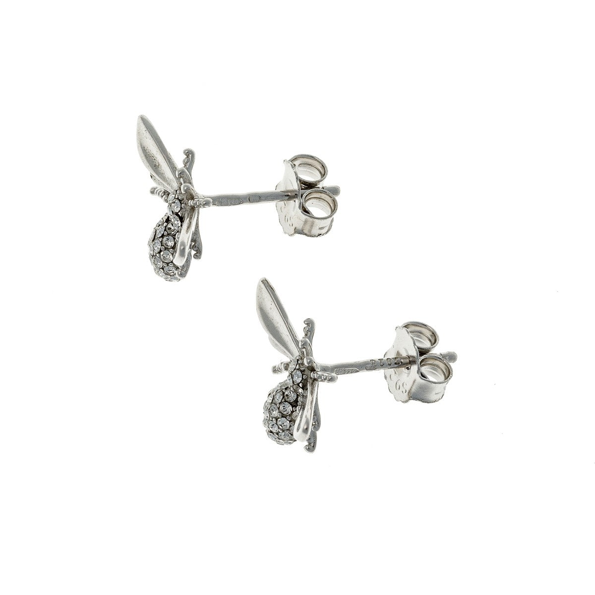 Sterling Silver Rhodium Plated CZ Bee Studs