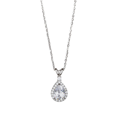 Sterling Silver Rhodium Plated CZ Teardrop Necklace