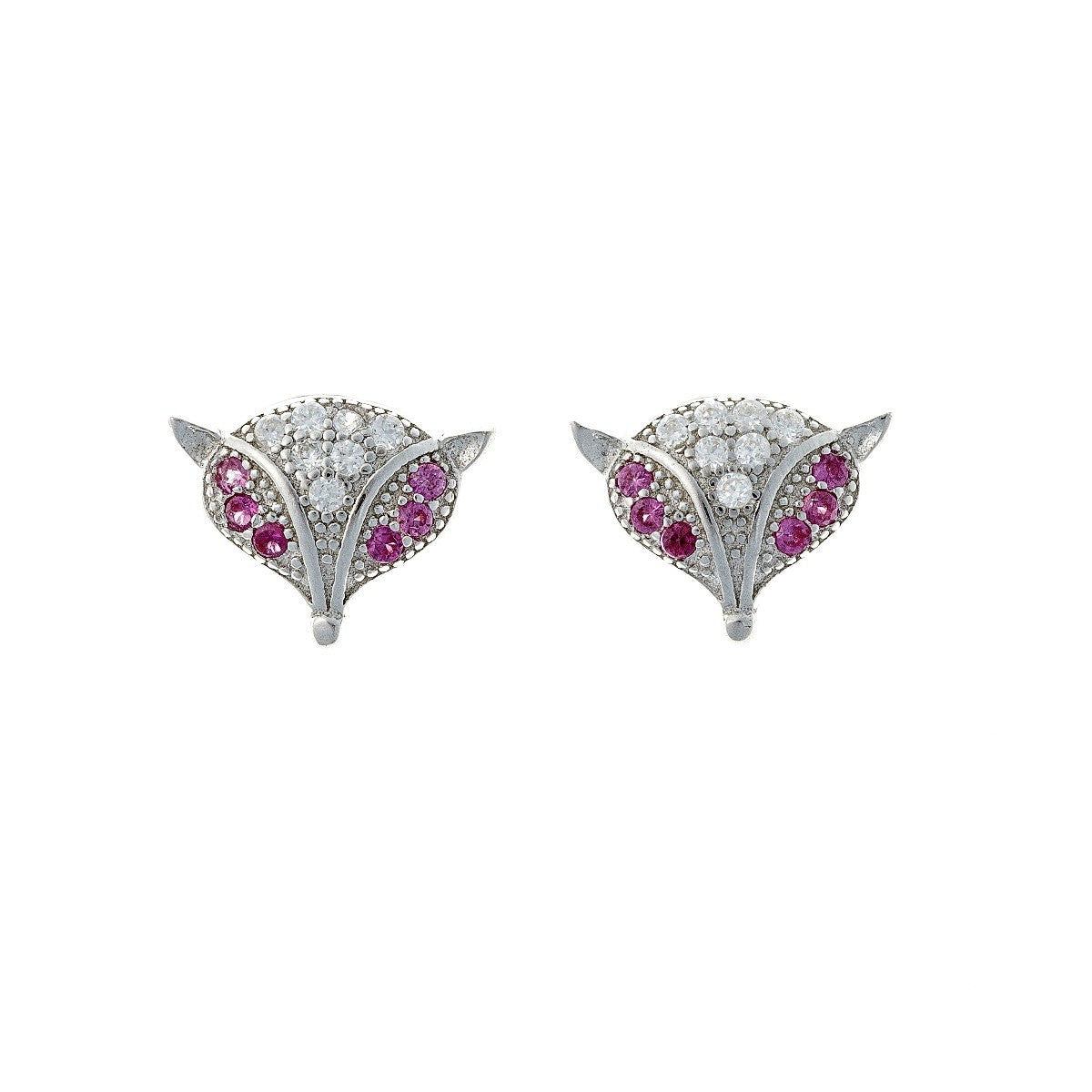 Sterling Silver Rhodium Plated CZ Fox Studs