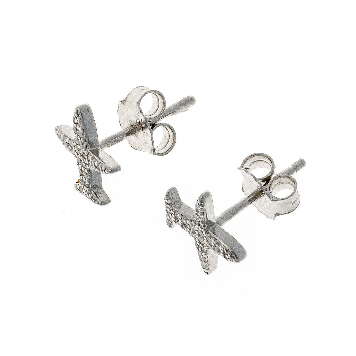 Sterling Silver Rhodium Plated CZ Plane Studs