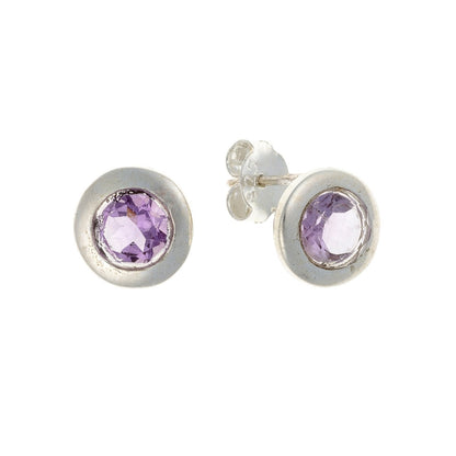 Sterling Silver Round Amethyst Studs