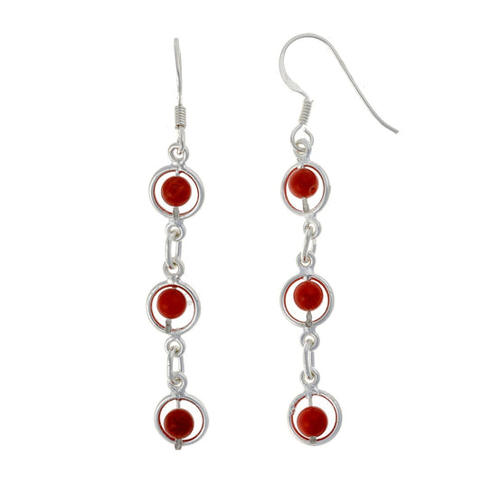 Sterling Silver Coral Stone Drop Earrings