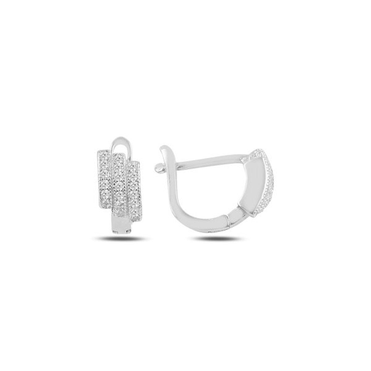 Sterling Silver Rhodium Plated CZ English Lock Earrings