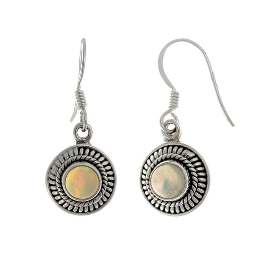 Sterling Silver Round Opal Drop Earrings