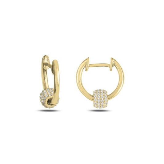 Sterling Silver Gold Plated CZ Bead Hoops