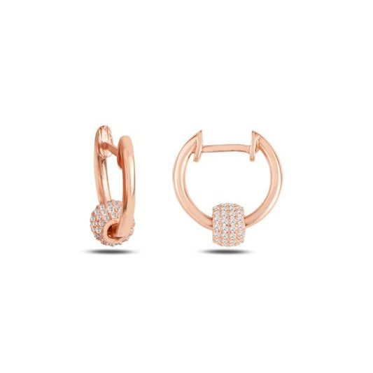 Sterling Silver Rose Gold Plated CZ Bead Hoops