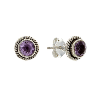 Sterling Silver Round Amethyst Studs