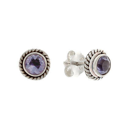Silver Round Iolite Studs