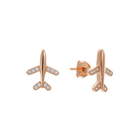 Sterling Silver Rose Gold Plated CZ Plane Studs