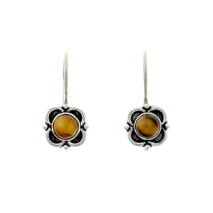 Sterling Silver Tiger Eye Flower Earrings