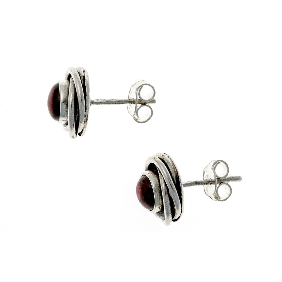 Sterling Silver Round Garnet Studs