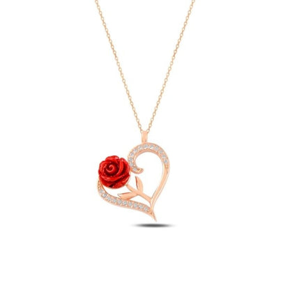 Sterling Silver Rose Gold Plated Rose Heart Necklace