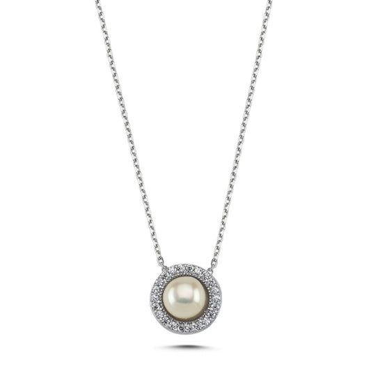 Sterling Silver Rhodium Plated Pearl Necklace