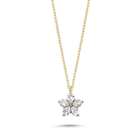 Sterling Silver Gold Plated CZ Flower Necklace