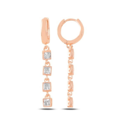 Scandinavian Silver Rose Gold Plated CZ Drop Earrings