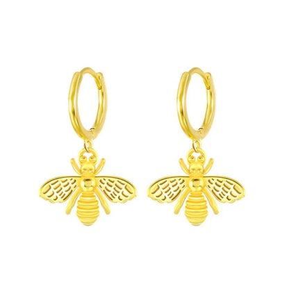 Sterling Silver Rhodium Plated Hoops with Bee Charms