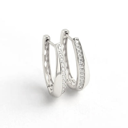 Sterling Silver Rhodium Plated Oval Hoops with CZ