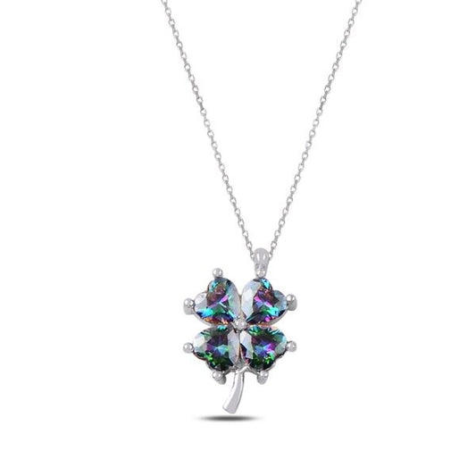 Sterling Silver Rhodium Plated Mystic Topaz Necklace