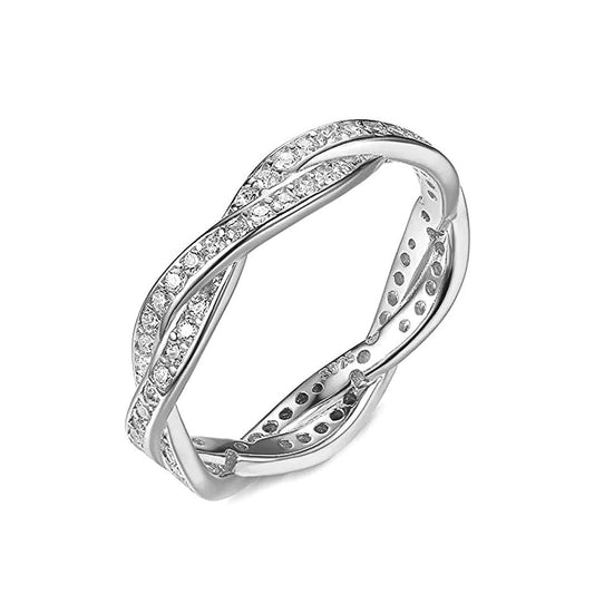 Sterling Silver Rhodium Plated Twisted CZ Ring