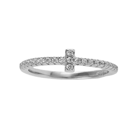 Sterling Silver Rhodium Plated CZ Cross Ring