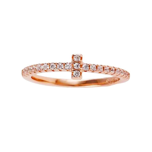 Sterling Silver Rose Gold Plated CZ Cross Ring