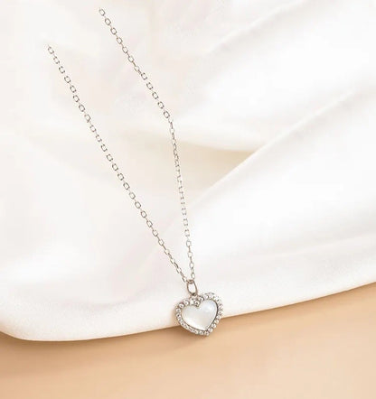 Sterling Silver Rhodium Plated Nacre Heart Necklace