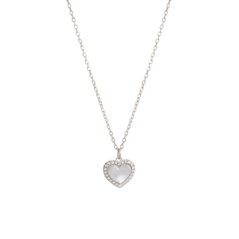 Sterling Silver Rhodium Plated Nacre Heart Necklace